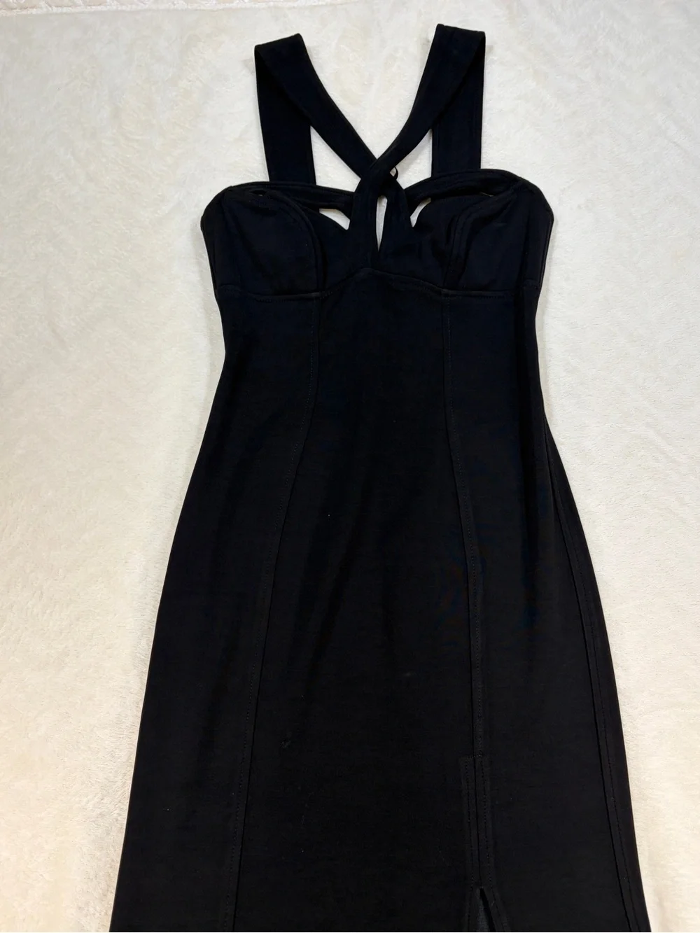 Vintage Black Cutout Cross-Strap Evening Dress